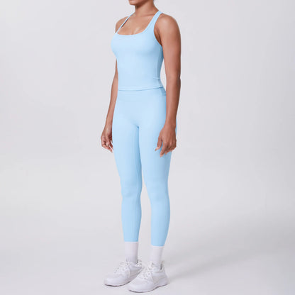Women's Tummy Control Workout Set – Crossover Back Sports Bra & Leggings