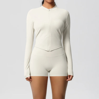 Women’s Zipper Jacket and Scrunch Shorts Workout Set