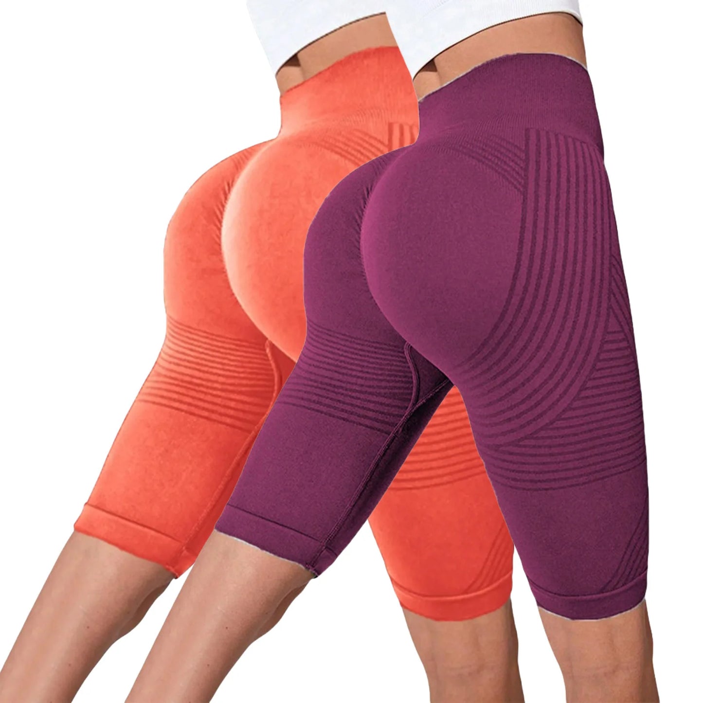 2-Pack Women's High-Waisted Seamless Workout Shorts – Tummy Support Yoga & Fitness Shorts