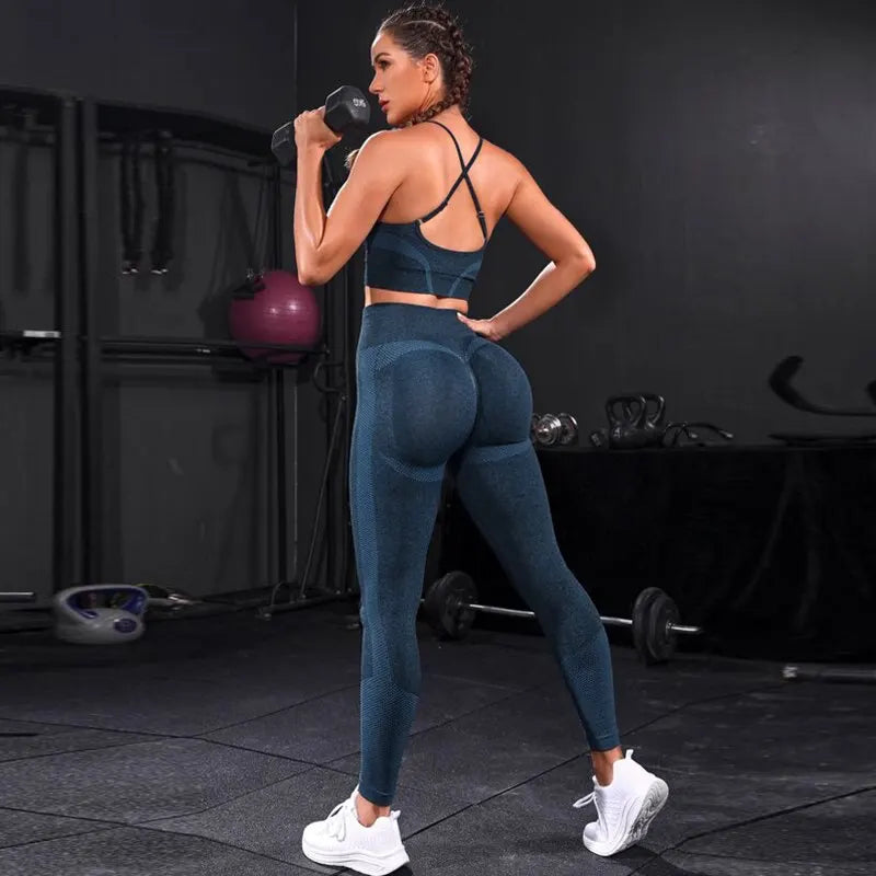 2-Piece Seamless Workout Set – High-Waisted Leggings & Sports Bra