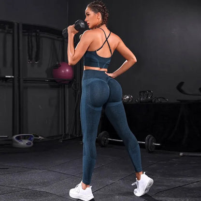 2-Piece Seamless Workout Set – High-Waisted Leggings & Sports Bra