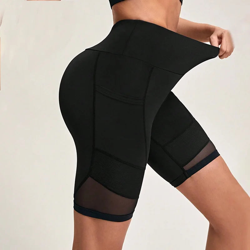 High-Waist Mesh Workout Shorts with Pockets
