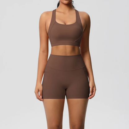 Crossover Sports Bra & Shorts Workout Set