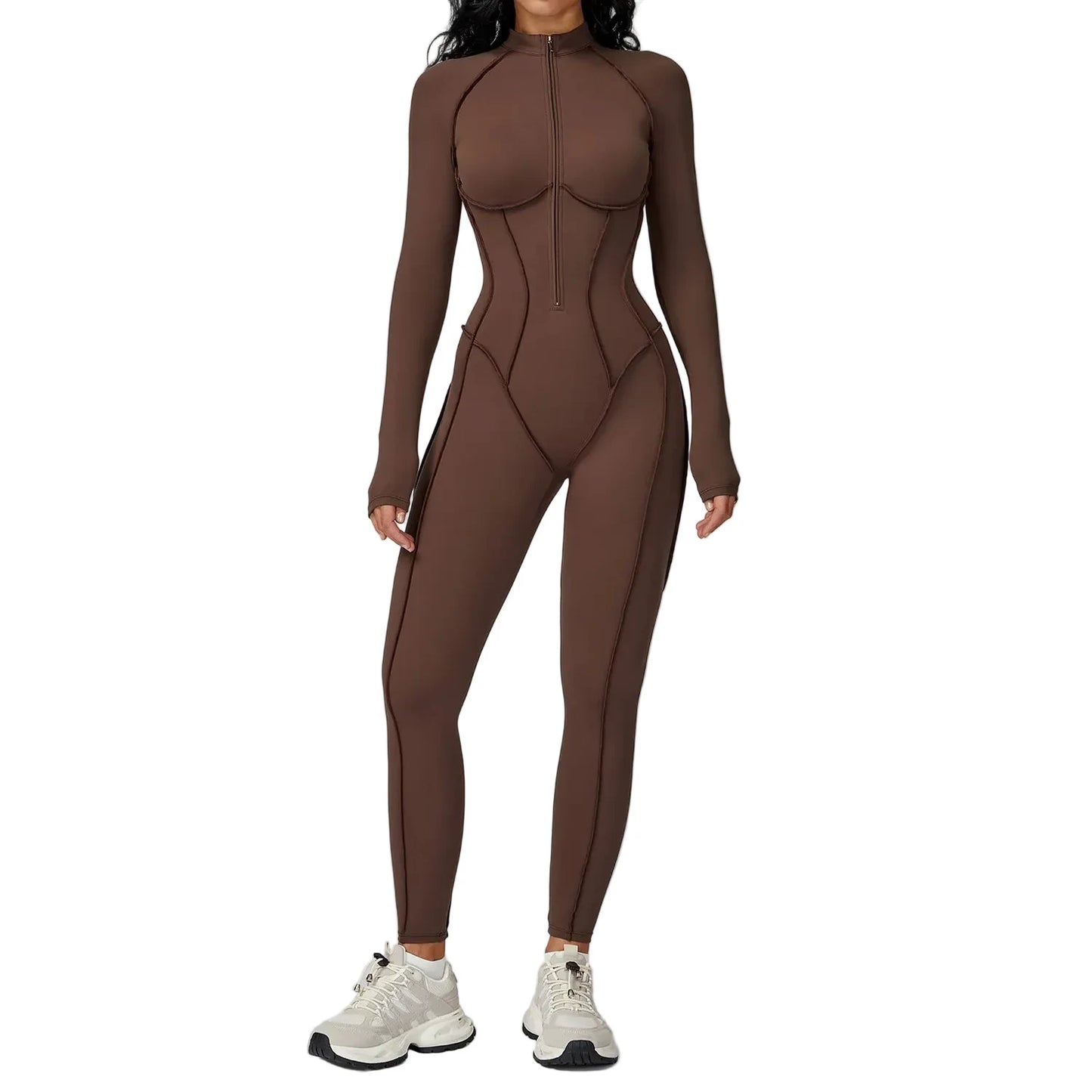 FlexSculpt Zip-Up Yoga Bodysuit – Long Sleeve Compression Jumpsuit