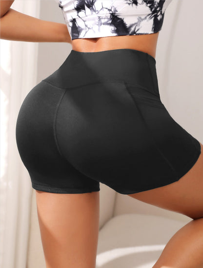 High-Waist Cross Waist Biker Shorts with Pockets