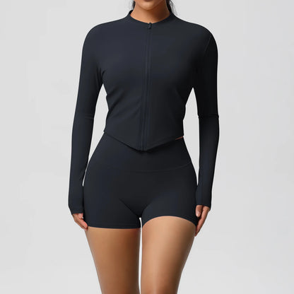 Women’s Zipper Jacket and Scrunch Shorts Workout Set