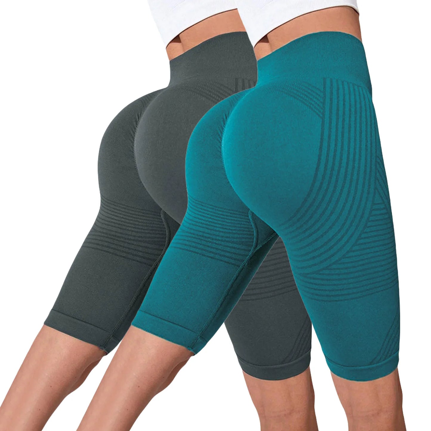 2-Pack Women's High-Waisted Seamless Workout Shorts – Tummy Support Yoga & Fitness Shorts