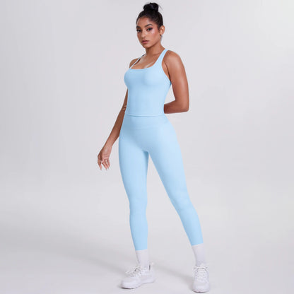 Women's Tummy Control Workout Set – Crossover Back Sports Bra & Leggings