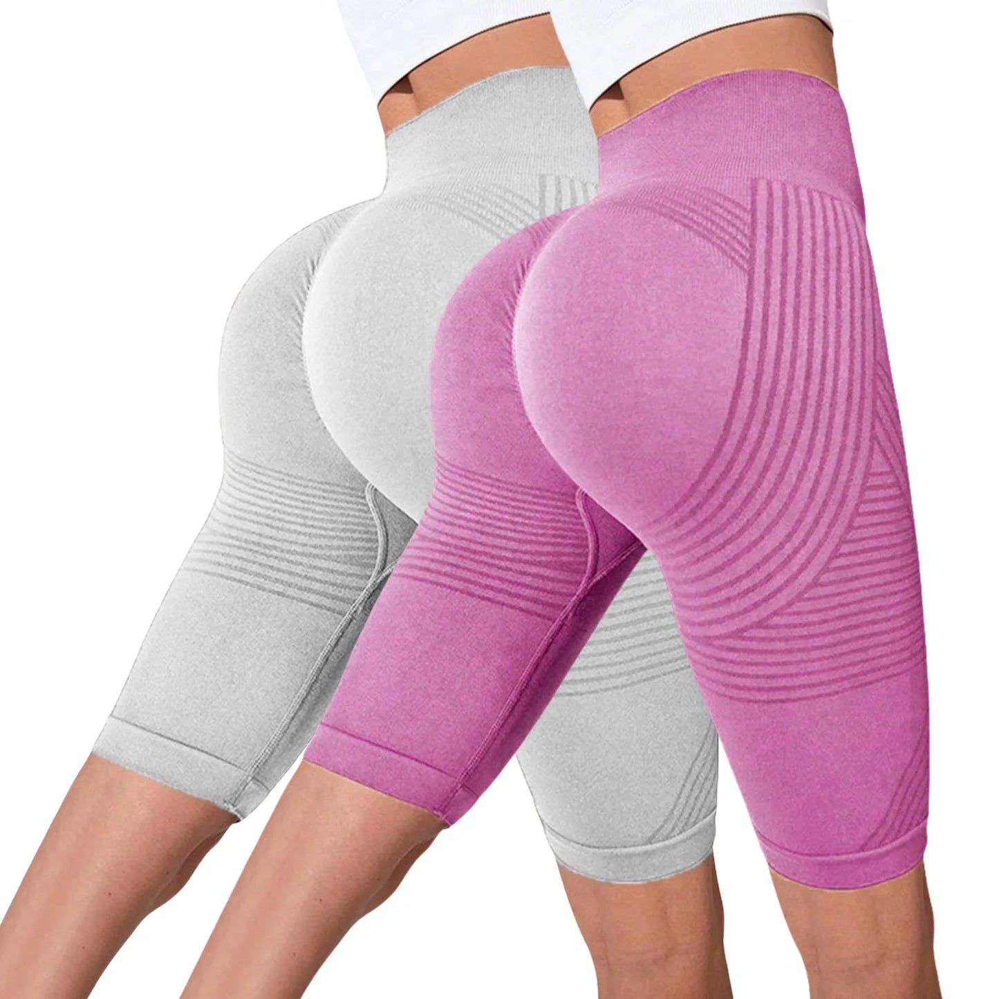 2-Pack Women's High-Waisted Seamless Workout Shorts – Tummy Support Yoga & Fitness Shorts