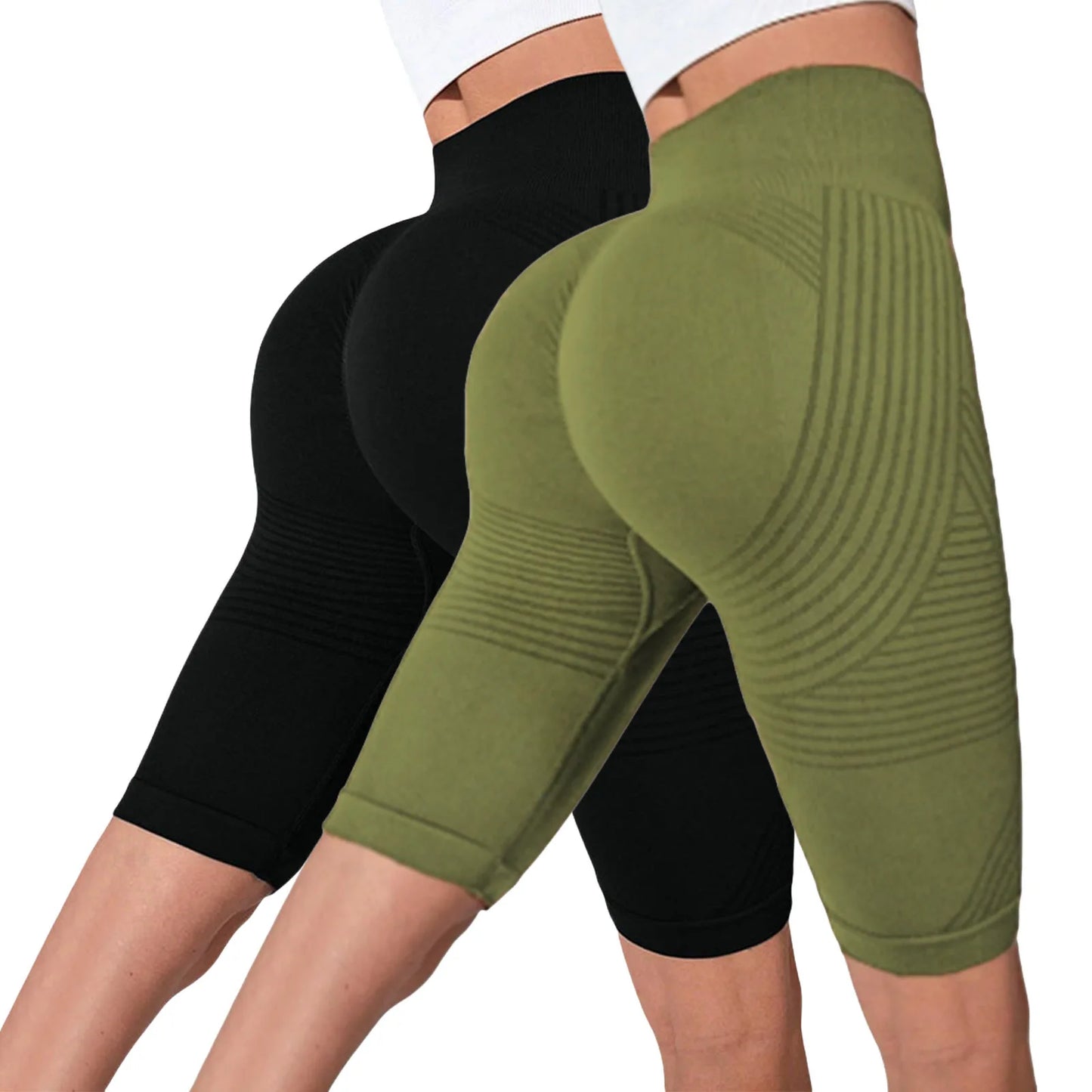 2-Pack Women's High-Waisted Seamless Workout Shorts – Tummy Support Yoga & Fitness Shorts