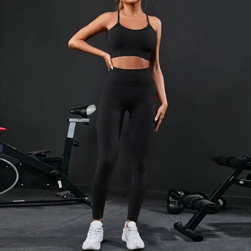 2-Piece Seamless Workout Set – High-Waisted Leggings & Sports Bra