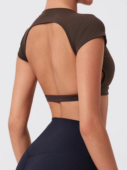 Women's Quick-Dry Backless Workout Crop Top – Breathable Fitness & Yoga Activewear