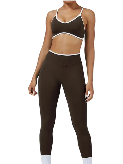 Women’s Color Block Yoga Set – Sports Bra & High-Waisted Shorts