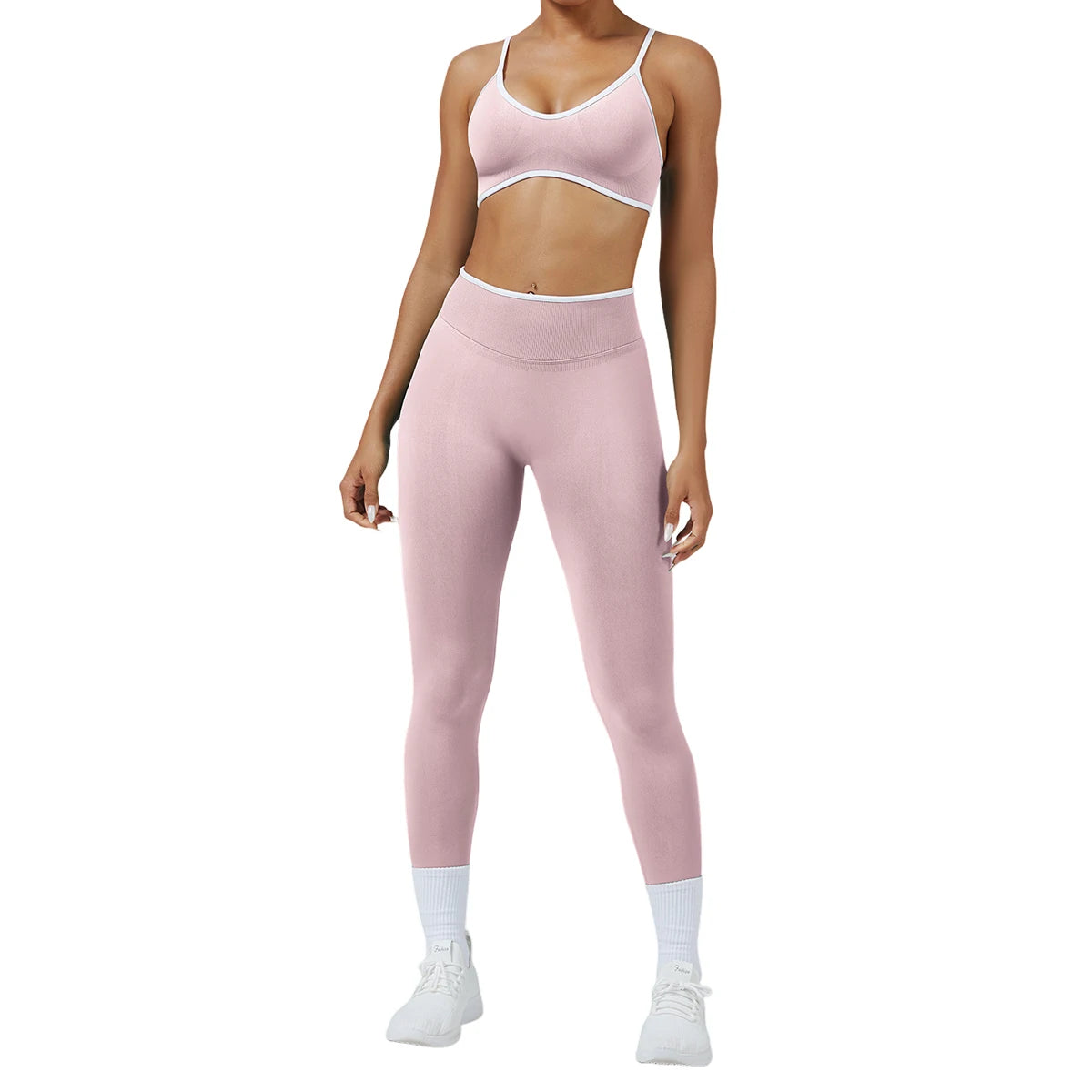 Women’s Color Block Yoga Set – Sports Bra & High-Waisted Shorts