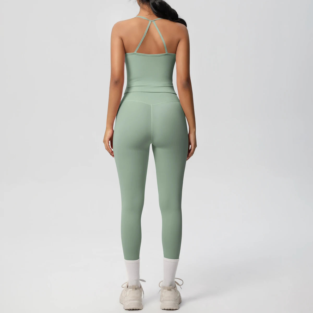 Women's 2-Piece Fitness Set – Halter Top & Tummy Control Bottoms