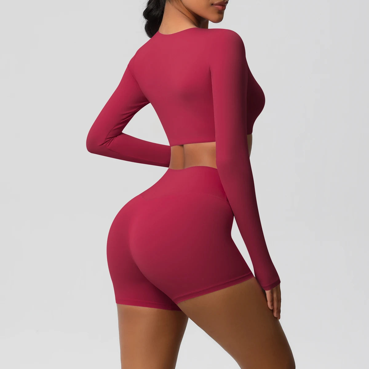 Women's 2-Piece Long Sleeve Yoga Set – High-Waisted Leggings & Crop Top Workout Outfit