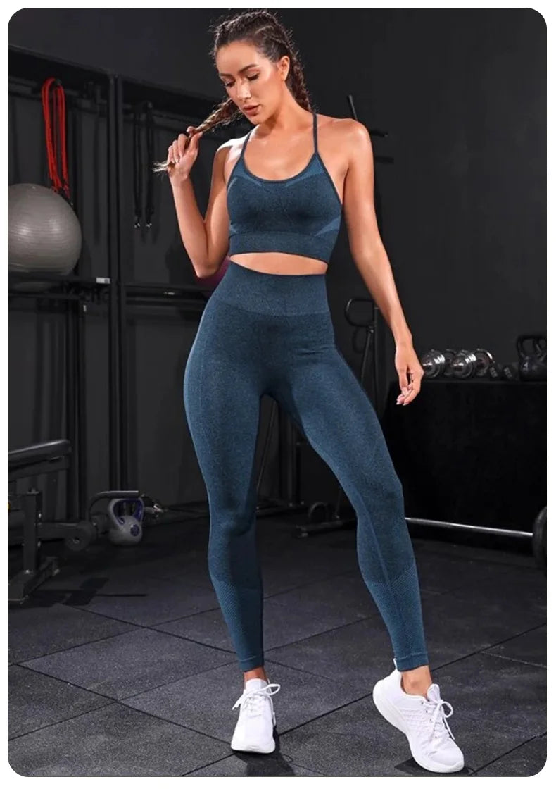 2-Piece Seamless Workout Set – High-Waisted Leggings & Sports Bra
