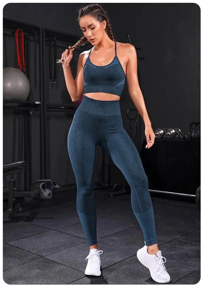 2-Piece Seamless Workout Set – High-Waisted Leggings & Sports Bra