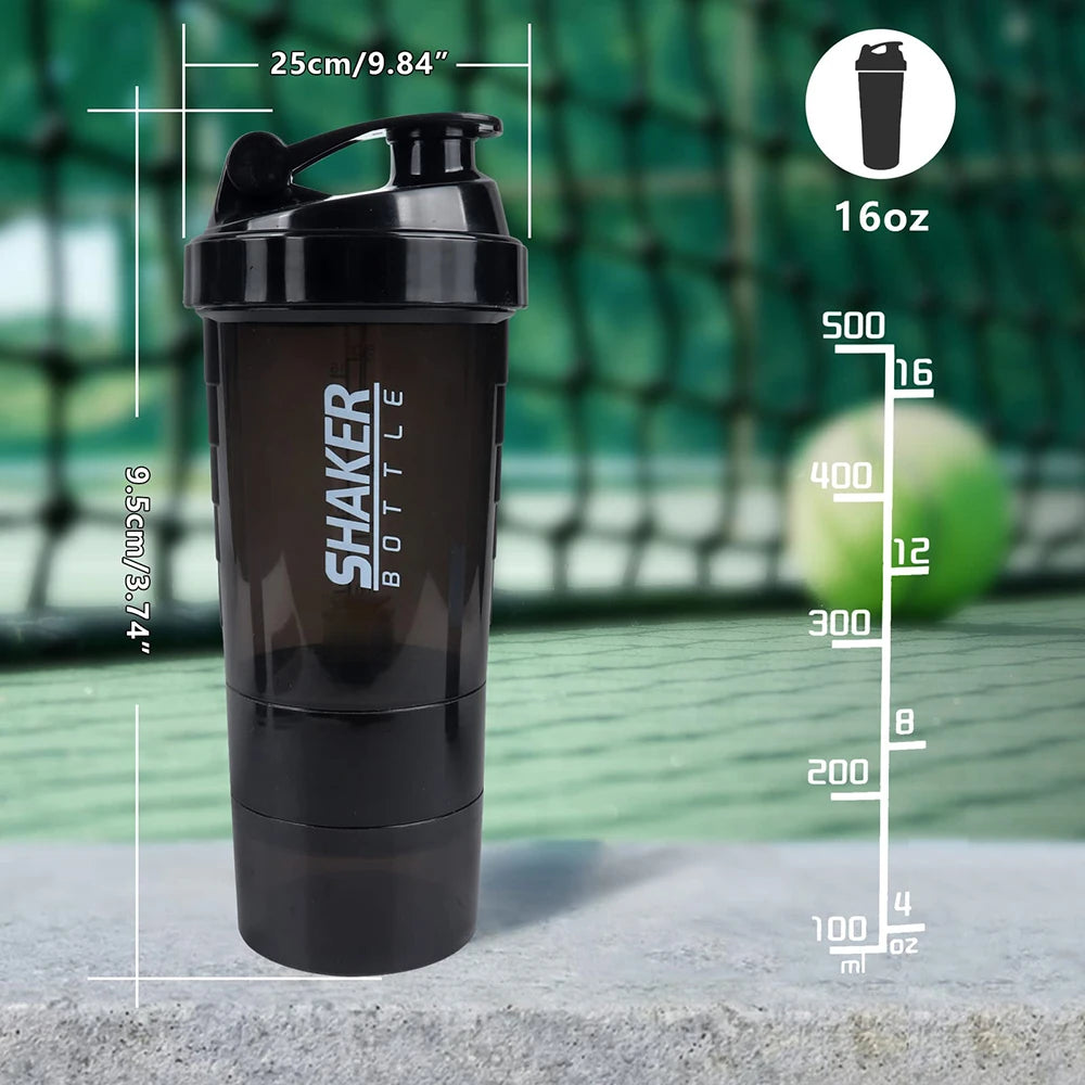 3-Layer Protein Shaker Bottle – Leakproof Mixing Cup with Powder Storage for Gym & Fitness