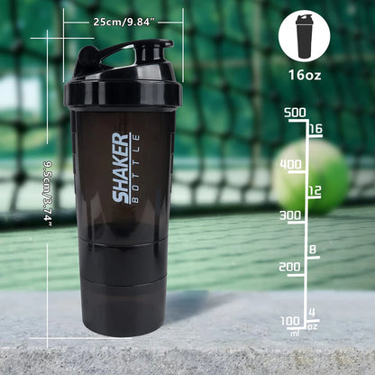 3-Layer Protein Shaker Bottle – Leakproof Mixing Cup with Powder Storage for Gym & Fitness