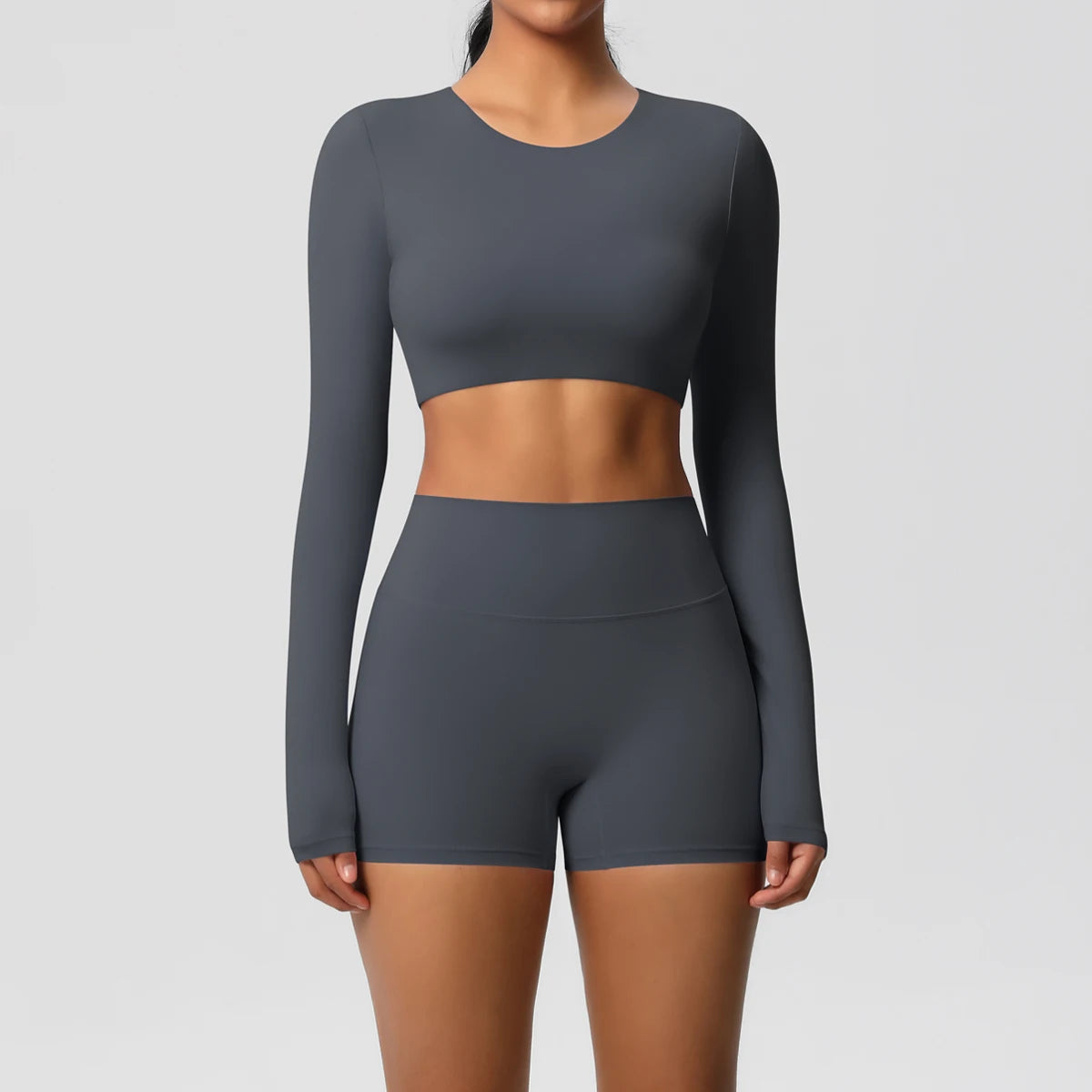 Women's 2-Piece Long Sleeve Yoga Set – High-Waisted Leggings & Crop Top Workout Outfit