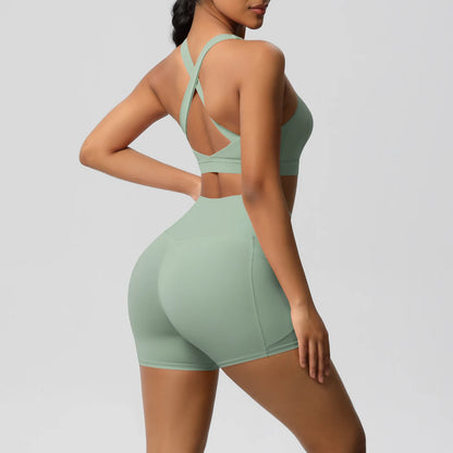 Crossover Sports Bra & Shorts Workout Set