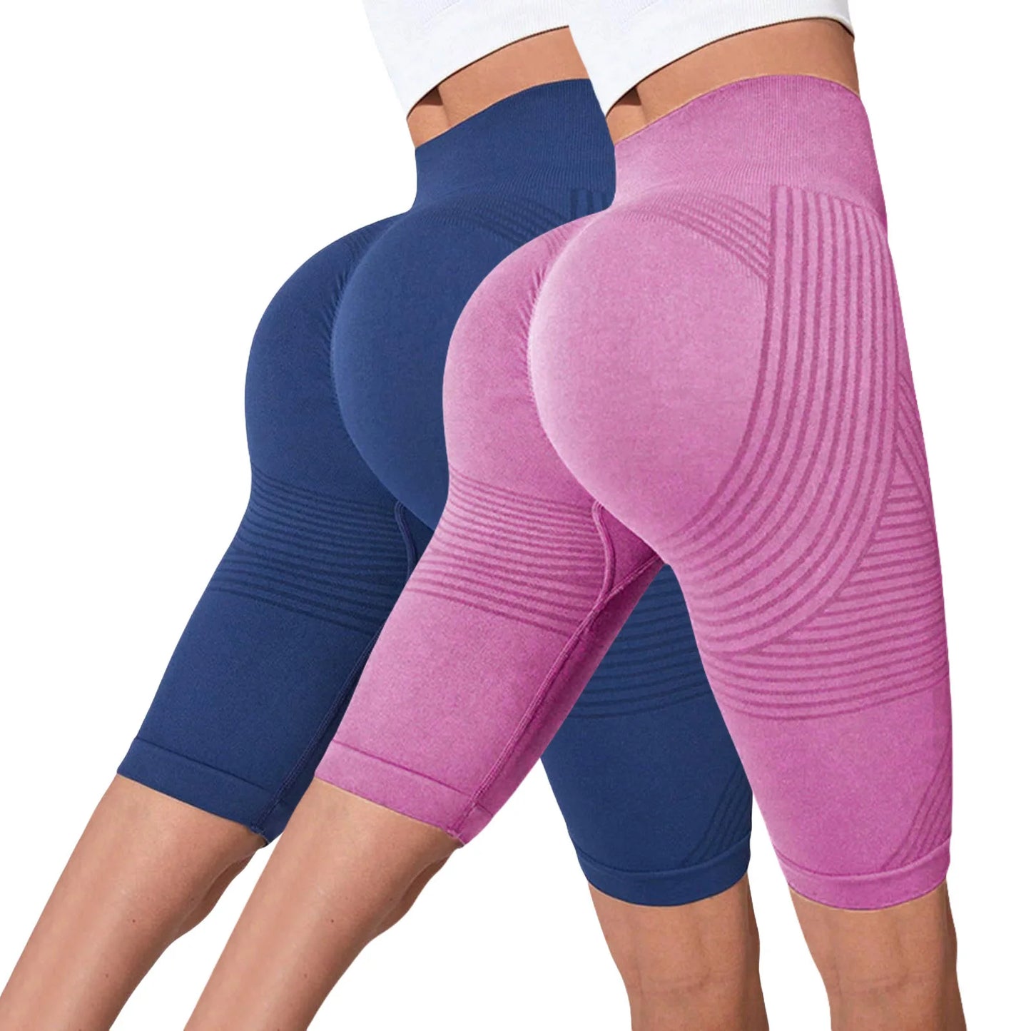 2-Pack Women's High-Waisted Seamless Workout Shorts – Tummy Support Yoga & Fitness Shorts
