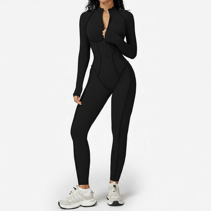 FlexSculpt Zip-Up Yoga Bodysuit – Long Sleeve Compression Jumpsuit